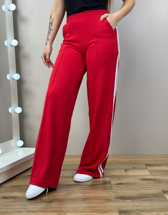 CALÇA FEMININA ESPORTIVA FAIXA LATERAL VERMELHO