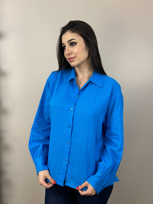 CAMISA BABI FEMININA ML LINHO AZUL TURQUESA