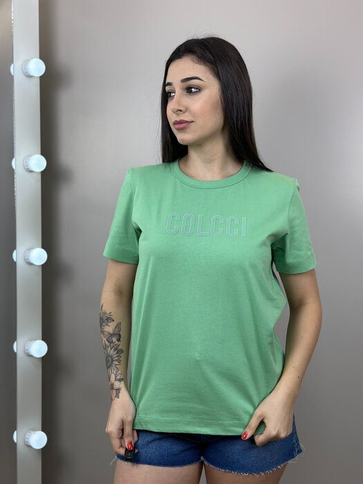 T-SHIRT FEMININA LOGO EMBORRACHADO GOLA REDONDA COLCCI VERDE OLIVA