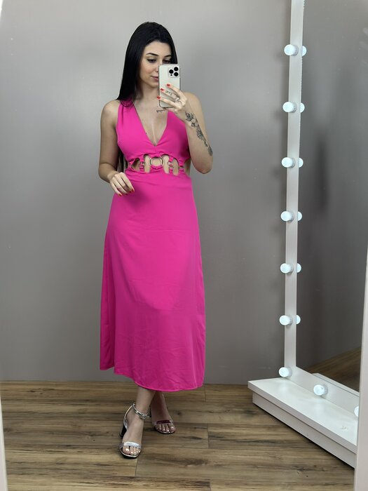 VESTIDO MIDI FLUIDO ARGOLAS CINTURA