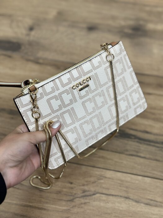 BOLSA FEMININA MONOGRAMA CORRENTE DOURADA COLCCI OFF WHITE