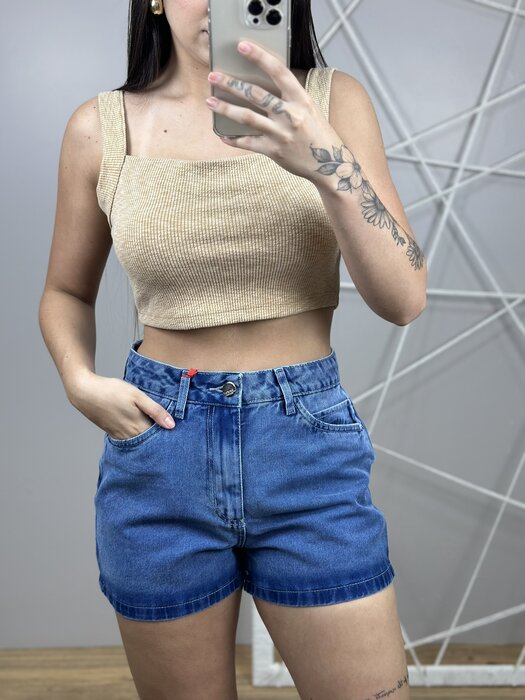 SHORTS FEMININO BOYFRIEND CINTURA ALTA VOOX JEANS MÉDIO