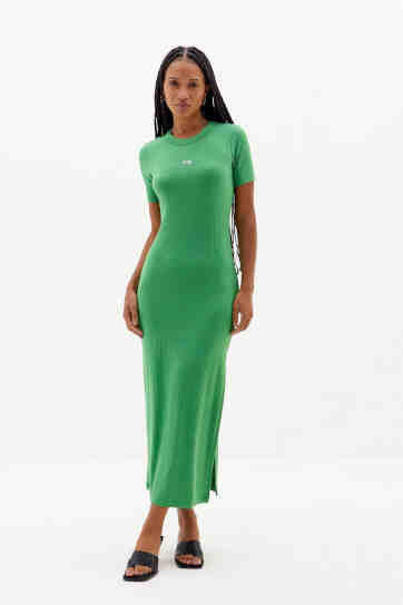 VESTIDO CANELADO LONGO C/FENDA TRITON VERDE